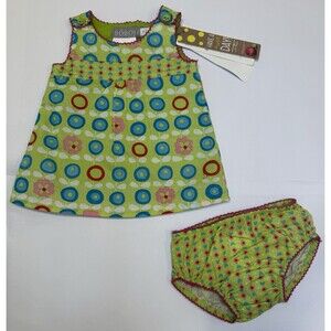 Boboli Baby Girl Dress Set Size 1 Month NWT Green Floral Print with Bloomers